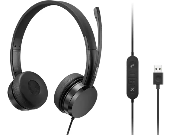 Lenovo USB-A Wired Stereo On-Ear Headset (with Control Box) 