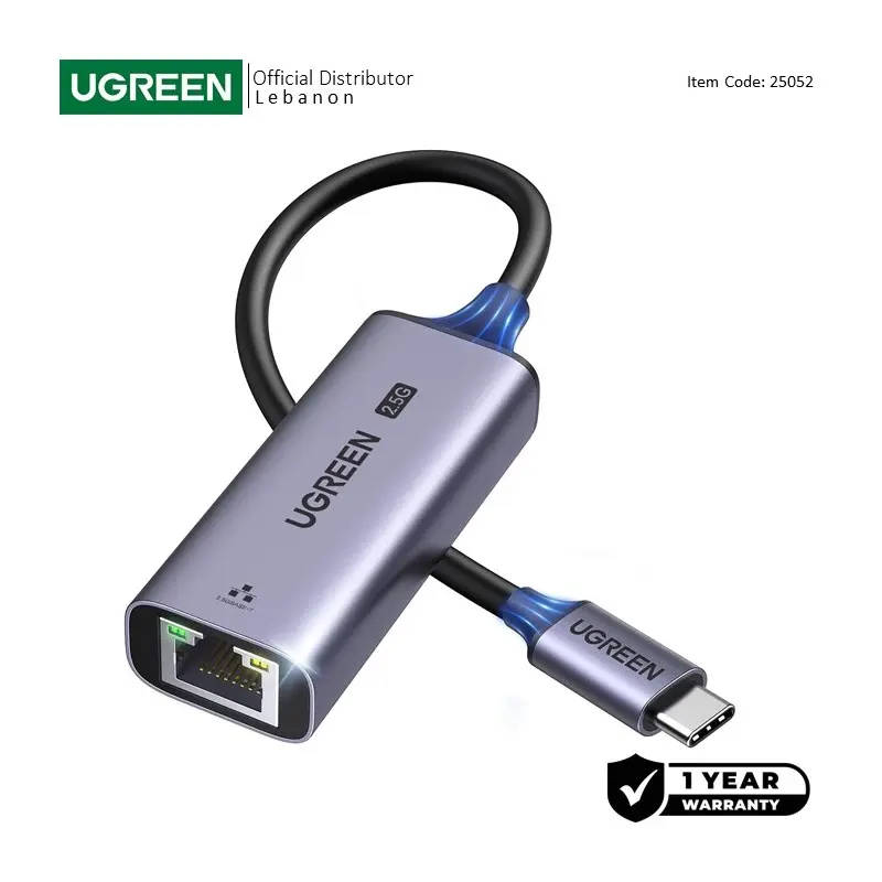 UGREEN USB-C 3.1 GEN1 To 2.5G Ethernet Adapter -RJ45, 10/100/1000 Mbps & 2.5G