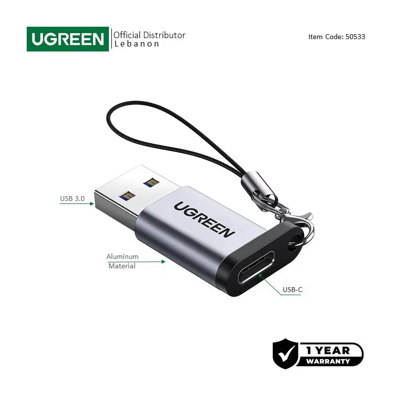 UGREEN USB-C Female to USB-A 3.0 Male Adapter, Support Charging & Data Sync