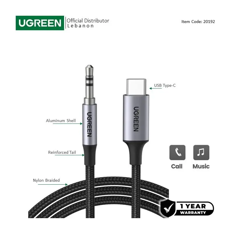  UGREEN USB-C MALE to 3.5MM Audio Cable, Hi-Fi Sound Quality