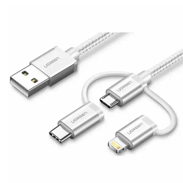 UGREEN 3 in1 USB-A to Lightning + USB-C + Micro-USB Braided Cable, MFI  Apple Certified
