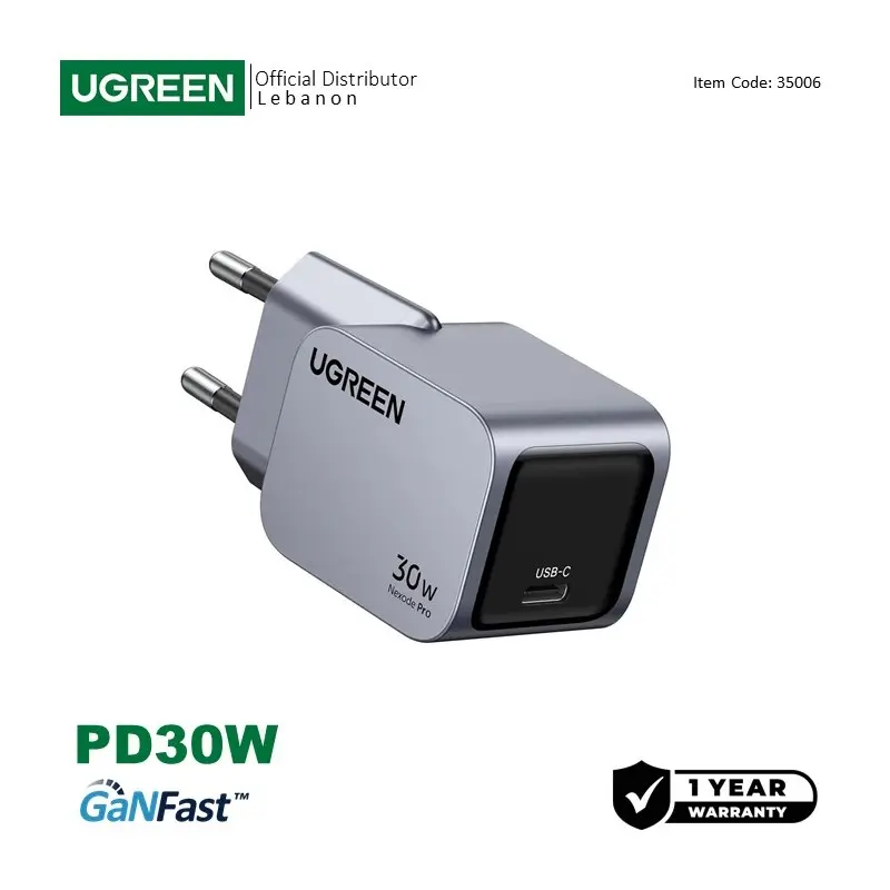  UGREEN NEXODE 30W GaN Tech Chip, Smart & Fast Charger for Phones,  Tablets, Ipads & MacBook Air