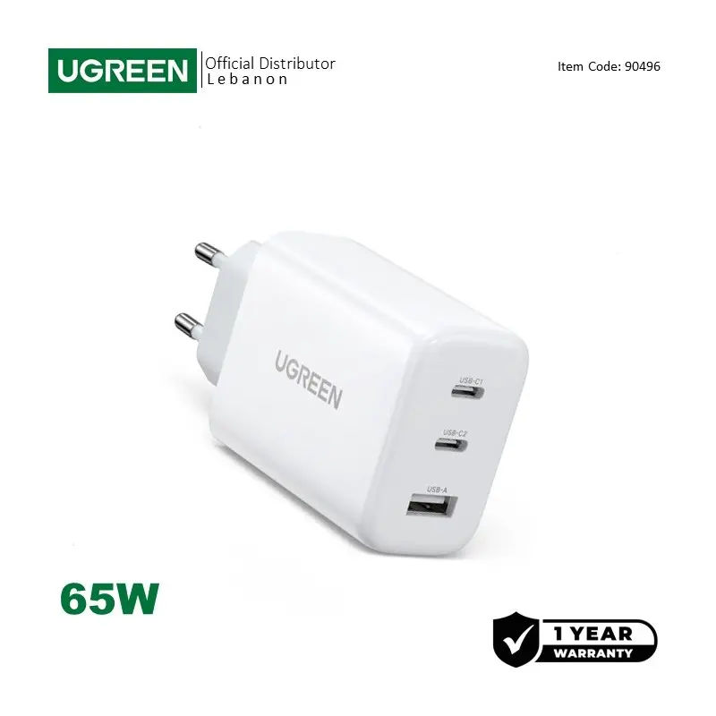 UGREEN 65W Triple Port USB-A + 2*USB-C Smart & Fast Charger for  Phones, Tablets, Ipads, Laptops & MacBooks