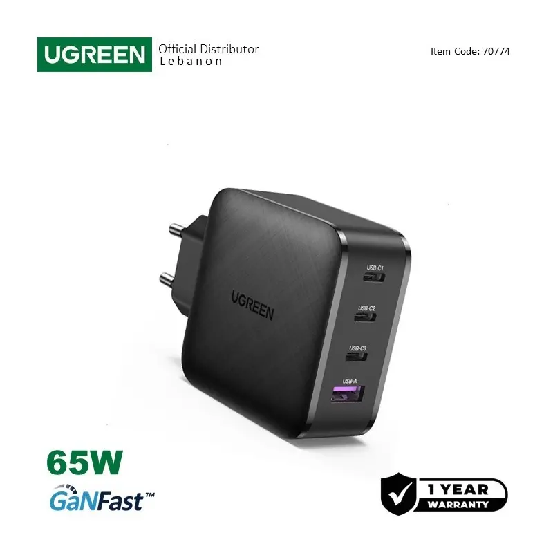 UGREEN 65W Nexode GaN Chip, 4 Ports Charger for Travel ; for Phones,  Tablets, Ipads, Laptops & MacBooks