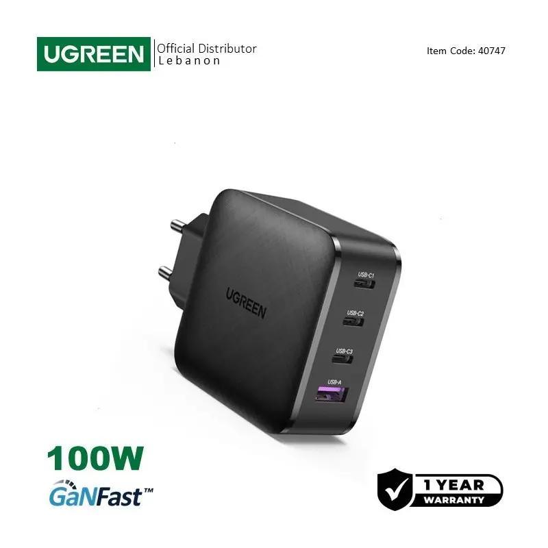 UGREEN NEXODE 100W GaN Tech Chip, 4 Ports Charger for Phones, Tablets,  Ipads, Laptops & MacBooks 