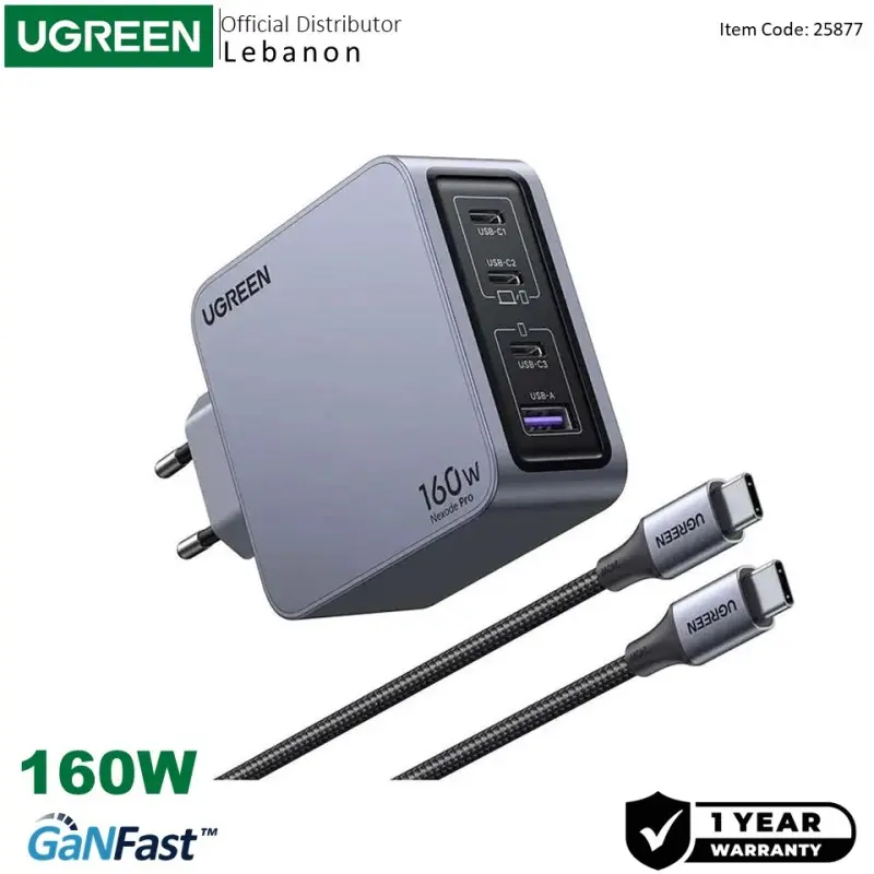  UGREEN Nexode Pro 160W GaN Tech Chip, 4 Ports Charger for Phones,  Tablets, Ipads, Laptops & MacBooks