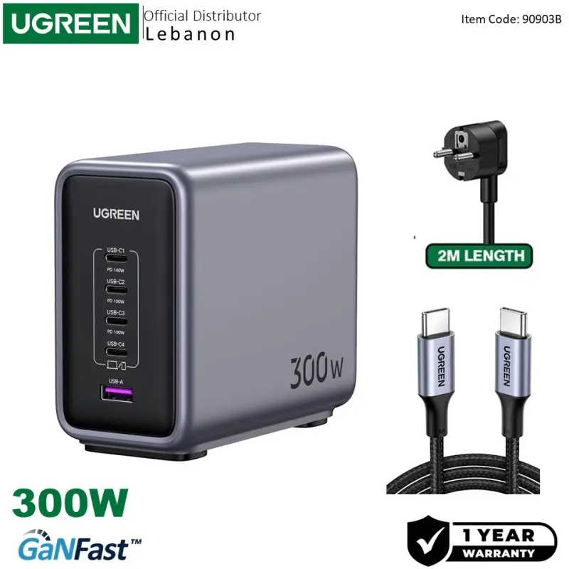  UGREEN NEXODE 300W GaNInfinity Chip, 5 Ports Charger for Phones,  Tablets, Ipads, Laptops & MacBooks 