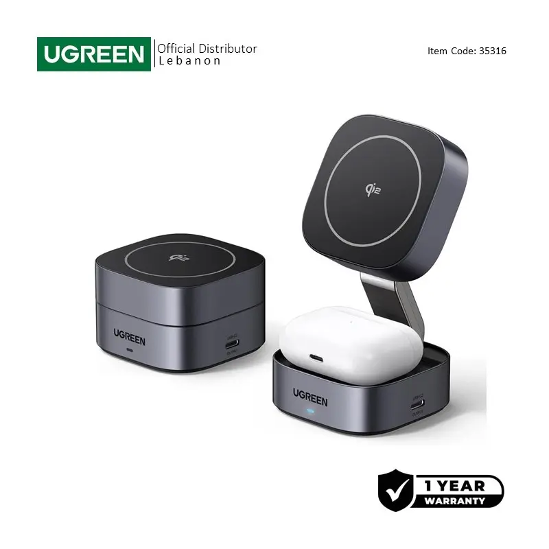  UGREEN 2-in-1 Magnetic  Wireless Charger for IPhone + AirPods, MagFlow  Qi2 Magnetic Foldable Charging Station