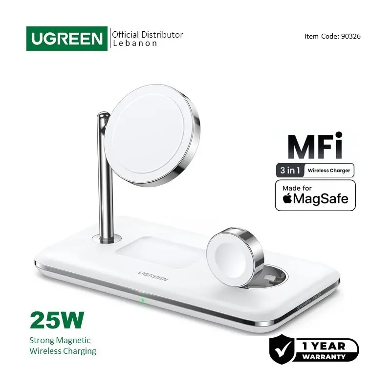 UGREEN 25W 3-In-1 MagSafe Fast Wireless Charging Station Or Magnetic  for Apple Watch, iPhone & Air pods