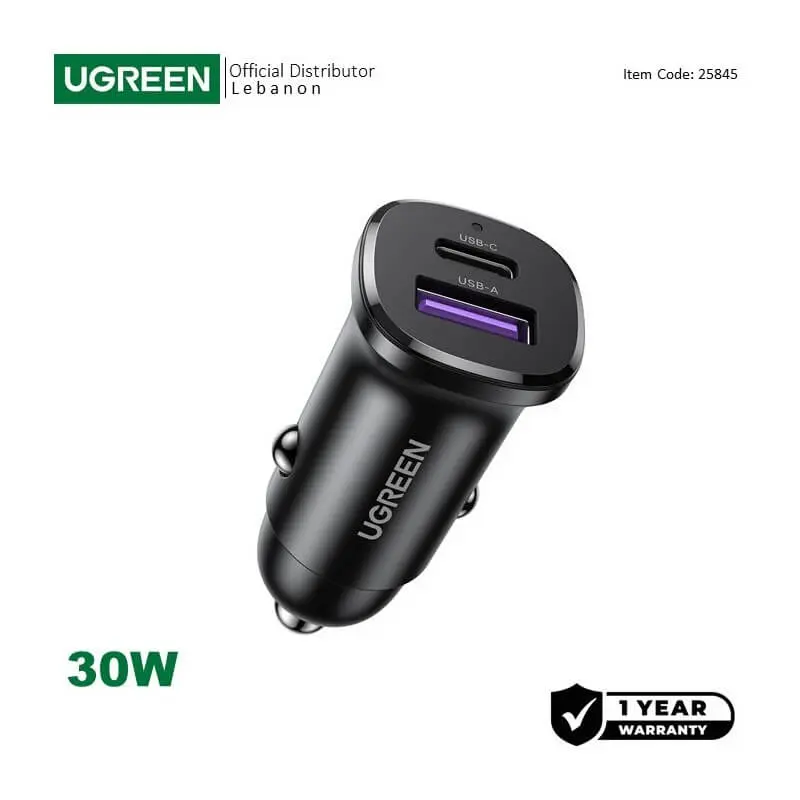  UGREEN 30W Dual Port Fast Car Charger, for Phones, Tablets & Ipads