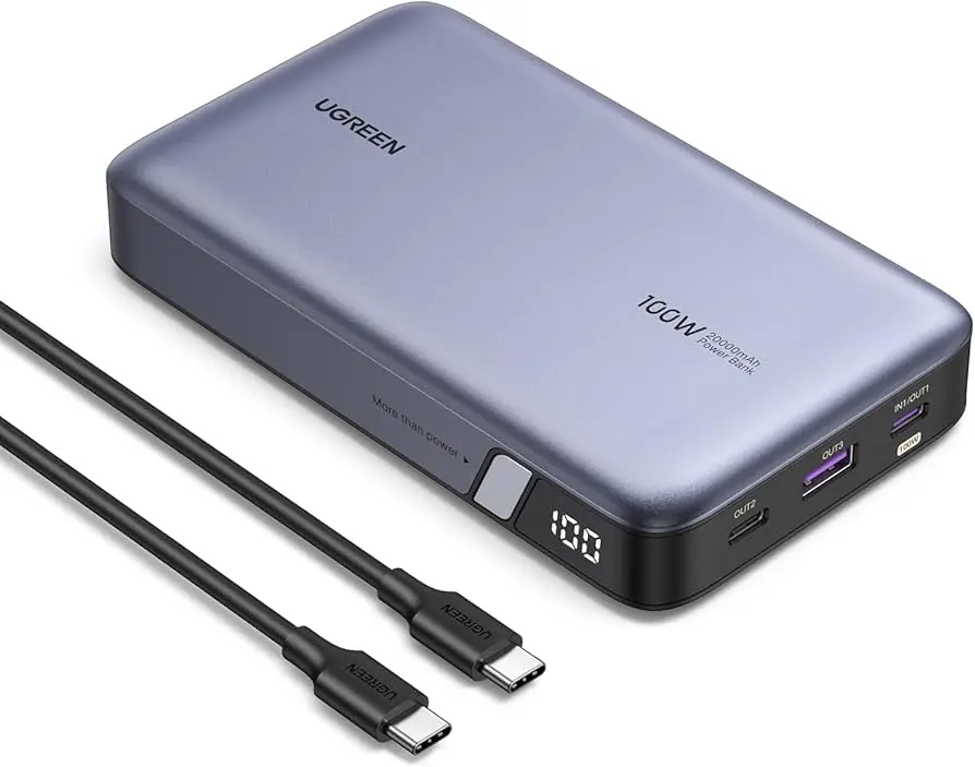UGREEN Power Bank 100W, 3 Ports, 20000 mAh, for Laptops, MacBooks, Smartphones,  Tablets, ipads