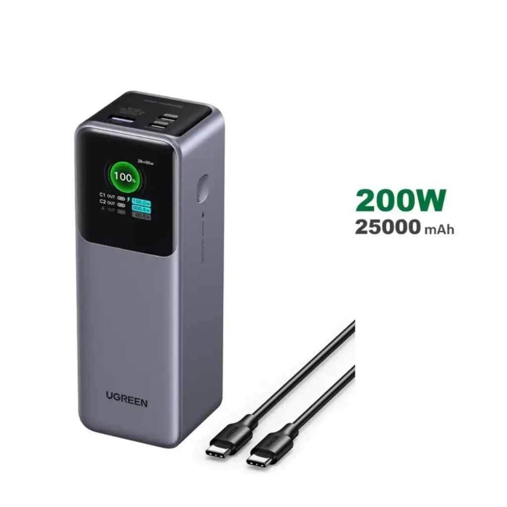  UGREEN Power Bank 200W 3 Ports, 25000 mAh for Laptops, MacBooks, Smartphones,  Tablets, ipads ; * TFT Smart Digital Display