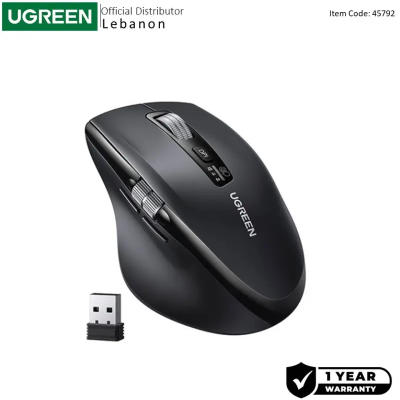  UGREEN Bluetooth and Silent Wireless Mouse, 5000DPI, Connect and switch Up  to 3 Devices, with side thumb Wheel, Ergonomic Contoured-Shape