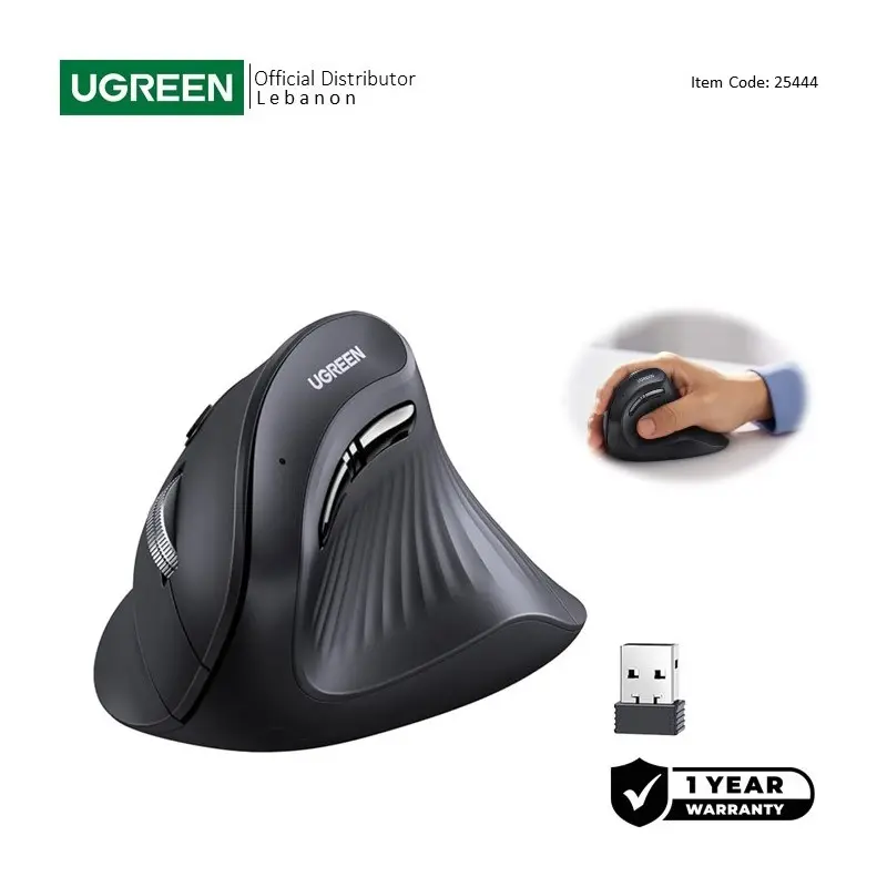 UGREEN Vertical Bluetooth and Silent Wireless Mouse, 4000DPI, Connect and switch  Up to 3 Devices
