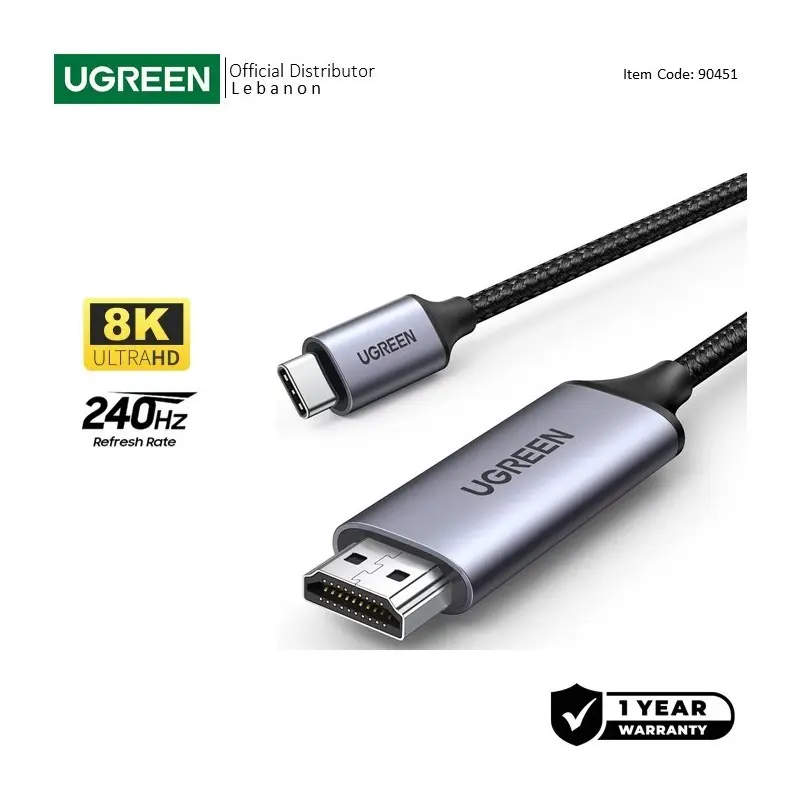 UGREEN USB-C Male to HDMI 2.1 Male Braided Cable  