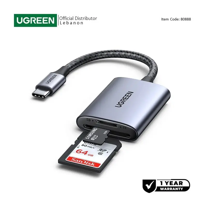  UGREEN USB-C High Speed 2-in-1 Card Reader, supPorts SD/Micro SD/TF/SDHC/SDXC/Micro  SDHC/Micro SDXC/MMC
