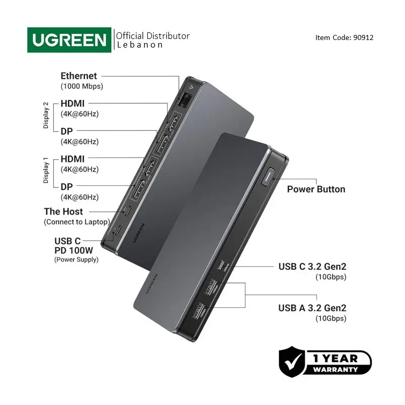 UGREEN REVODOK Pro 209 Dual Display 9-IN-1 USB-C HUB Docking  Station Adapter Support Duplicate and Extended Mode 
