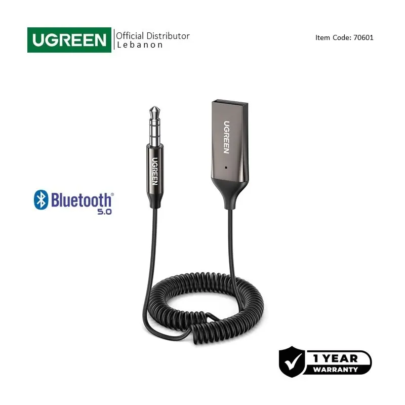  UGREEN Aux to Bluetooth 5.0 Adapter for Car and Speaker, with Mic