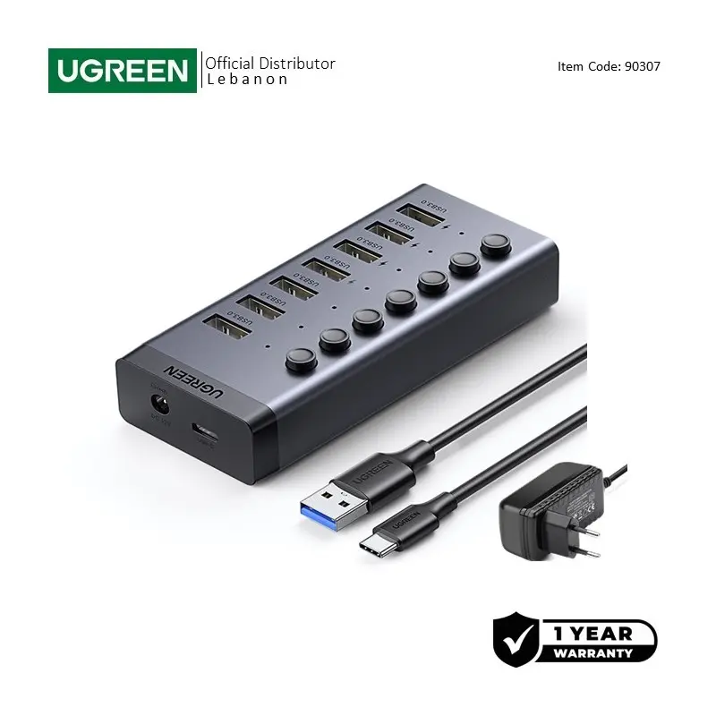 UGREEN USB 3.0 to 7- Port USB 3.0 Hub, with Power Port, 4 Fast Charging  Ports Supplied