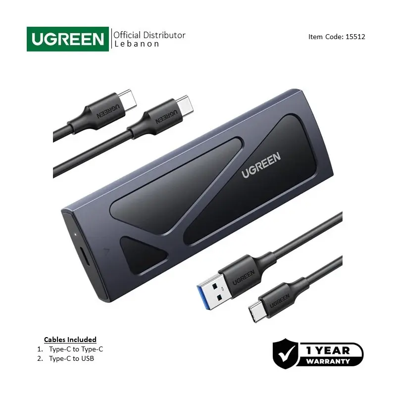  UGREEN USB-C3.1 M.2 NVMe SSD Enclosure Adapter, with Silicon Protection