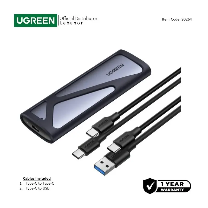  UGREEN USB C 3.2 thunderbolt 3 Enclosure forM.2 (NVME) M-KEY or M.2 SATA SSD with  Silicon Protection
