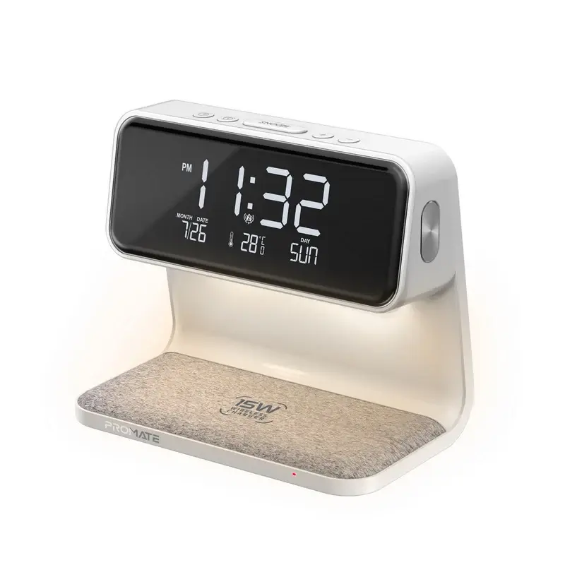 Lumix-15W Multi-Function LED Alarm Clock with 15W Wireless Charger