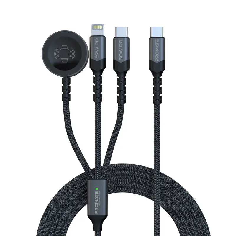 iCharge-Trio 5-in-1 Multi-Connector Cable for Charging & Data Transfer with Apple Watch Charger