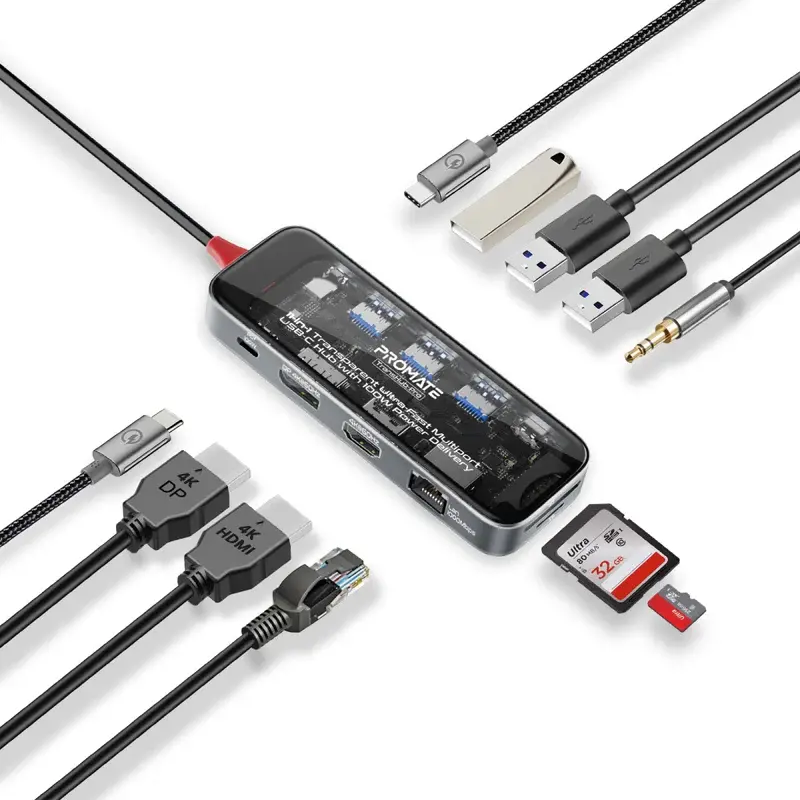 TransHub-Pro 10-in-1 Transparent Ultra-Fast Multiport USB-C Hub with 100W Power Delivery