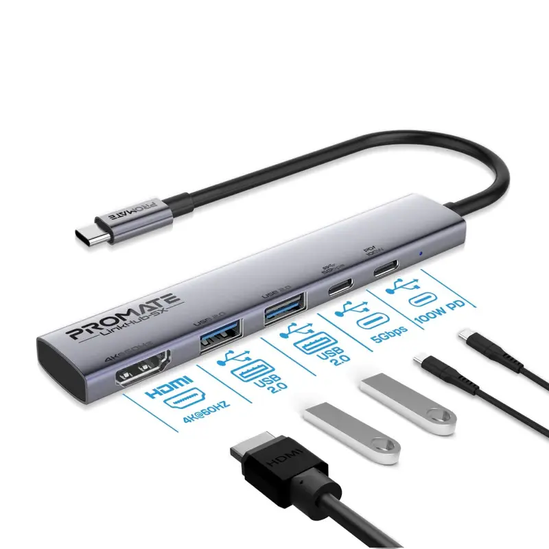 LinkHub-5X 4K@60Hz Multi-function High-Speed USB-C Hub with 100W Power Delivery