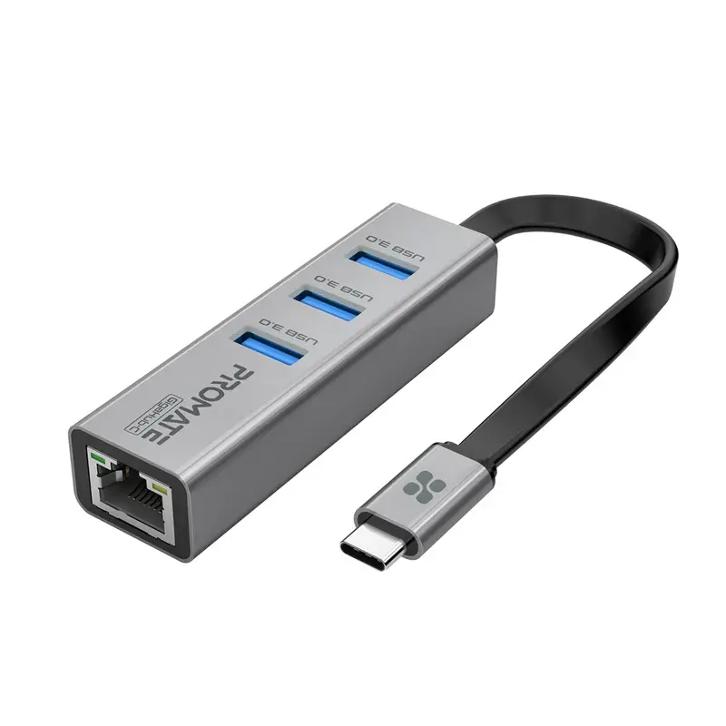 GigaHub-C Multi-Port USB-C Hub with Ethernet Adapter (USB 3.0 Ports, 5Gbps Sync, 1000Mbps Ethernet as icons)