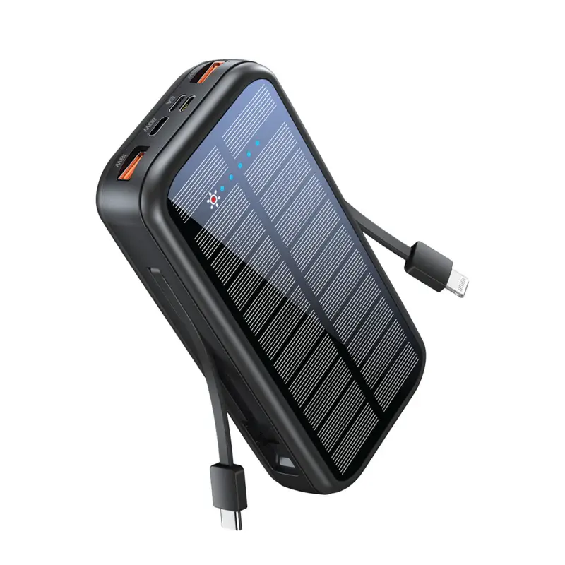 SolarTank-20PDCi 20000mAh EcoLight™ Solar Power Bank with Built-in USB-C & Lightning Cables