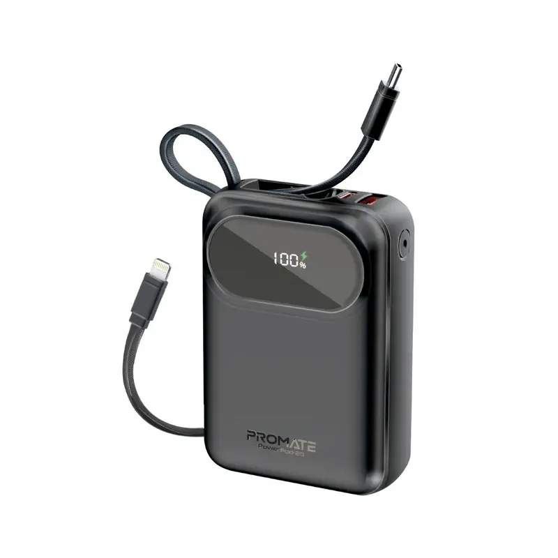 PowerPod-20 Ultra Compact 35W SuperSpeed™ Power Bank with Built-In USB-C & Lightning Cable
