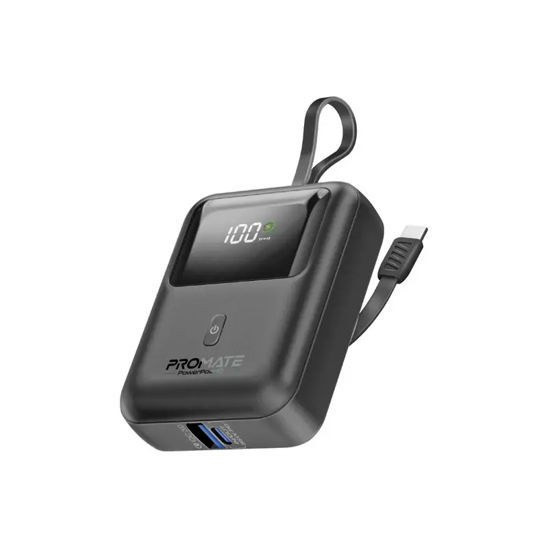 PowerPod-10 Ultra Compact 35W SuperSpeed™ Power Bank with Built-In USB-C Cable