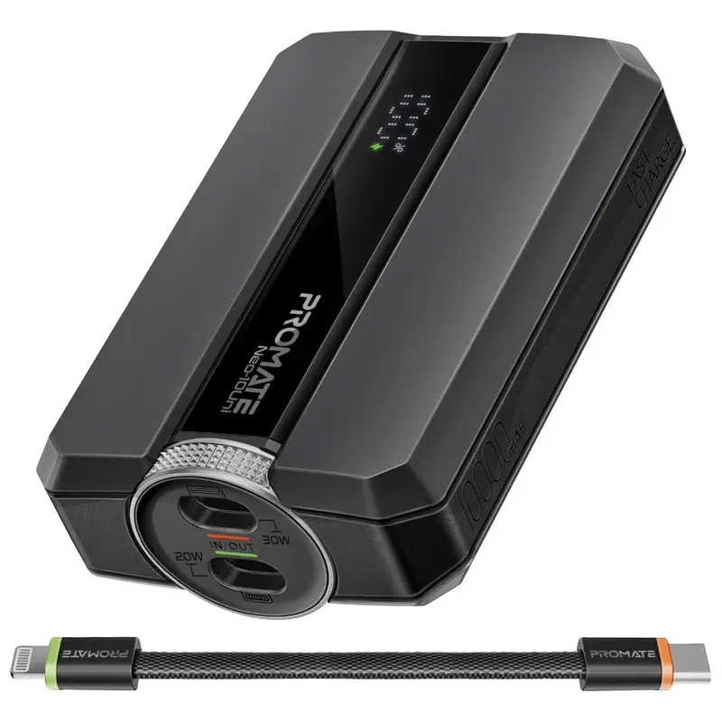 Neo-10Uni Ultra-Compact 30W PD Power Bank with USB-C / Lightning Ports & Bidirectional Cable