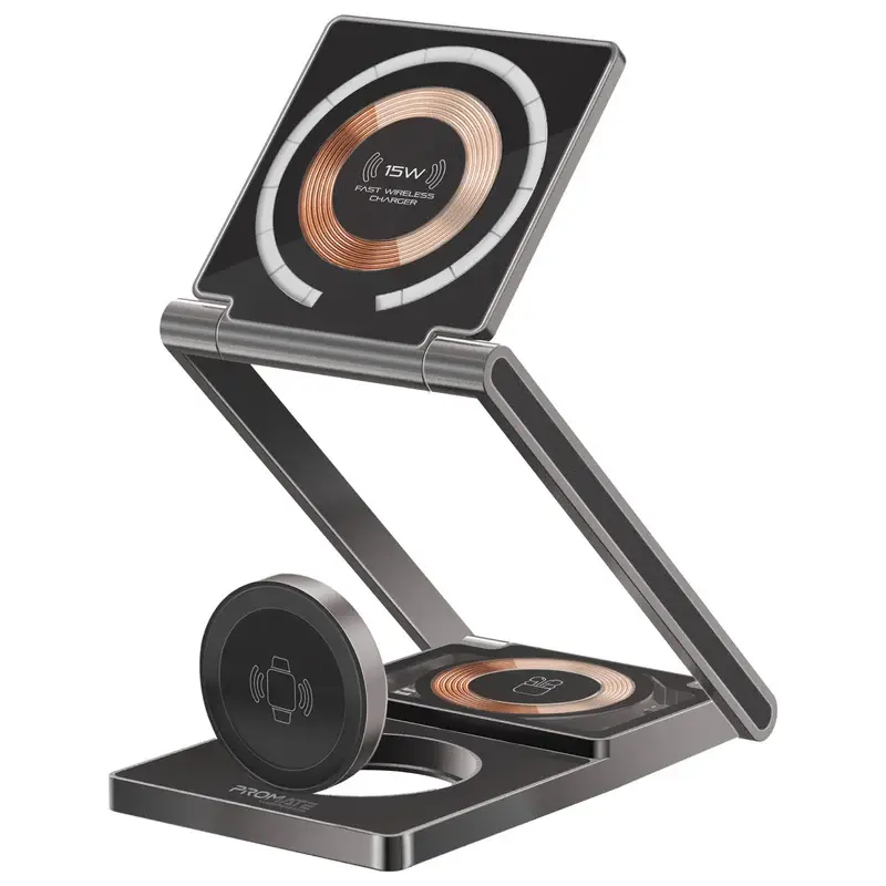 LucidFold-Trio Ultra-Slim Transparent Foldable 15W MagSafe Compatible Wireless Charging Station