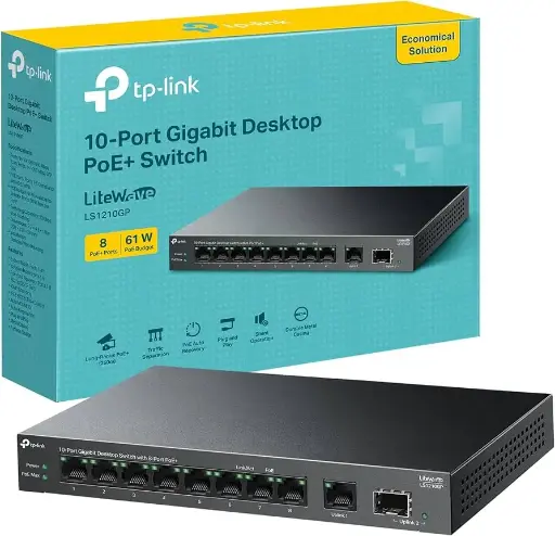 TP-LINK Switch 10 Port Gigabit (9*RJ45 + 1*SFP) with 8-Port PoE+ 