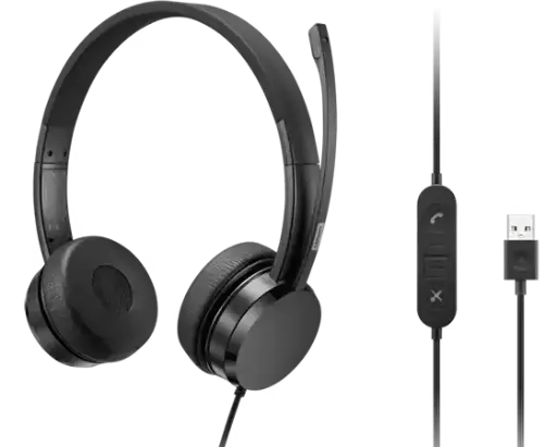 Lenovo USB-A Wired Stereo On-Ear Headset (with Control Box) 
