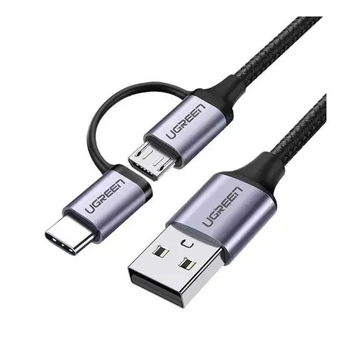 UGREEN 2 IN 1 USB-A to Micro-USB + USB-C Braided Cable, Fast Charge 