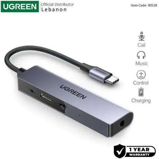 UGREEN USB C to 3.5mm Headphone & USB-C Charging Port, Built-In Microphone