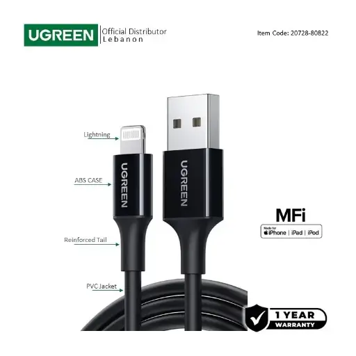 UGREEN USB-A to Lightning Cable, MFI Apple Certified, Fast Charging