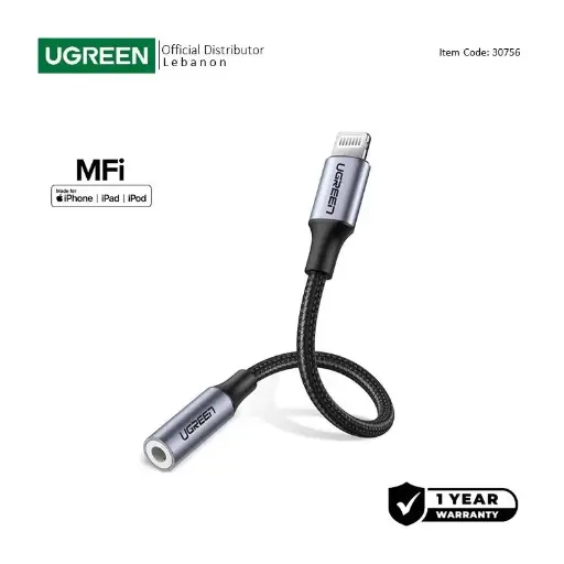 UGREEN Lightning to 3.5mm Audio Female, MFI Apple Certified, Nylon  Braided & Aluminum Body
