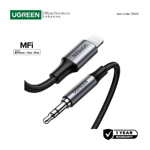 UGREEN Lightning to 3.5mm Aux Cable 1M, MFI Apple Certified, Nylon  Braided & Aluminum Body