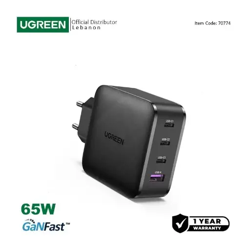 UGREEN 65W Nexode GaN Chip, 4 Ports Charger for Travel ; for Phones,  Tablets, Ipads, Laptops & MacBooks