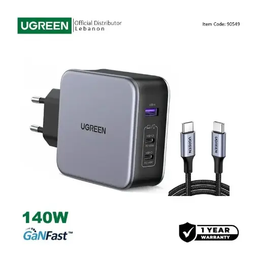 UGREEN NEXODE 140W GaN Tech Chip, 3 Ports Charger for Phones, Tablets,  Ipads, Laptops & MacBooks