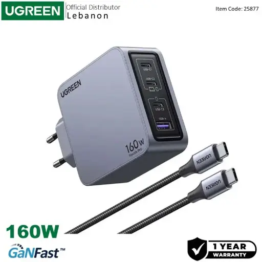  UGREEN Nexode Pro 160W GaN Tech Chip, 4 Ports Charger for Phones,  Tablets, Ipads, Laptops & MacBooks