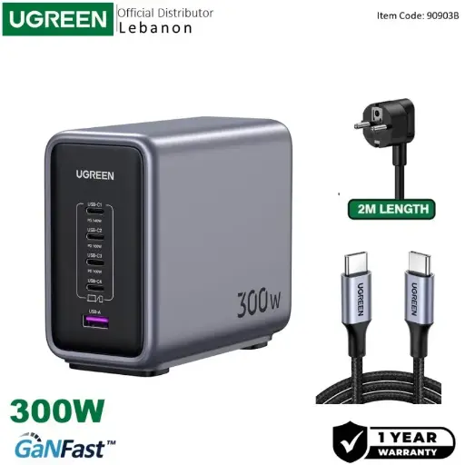  UGREEN NEXODE 300W GaNInfinity Chip, 5 Ports Charger for Phones,  Tablets, Ipads, Laptops & MacBooks 
