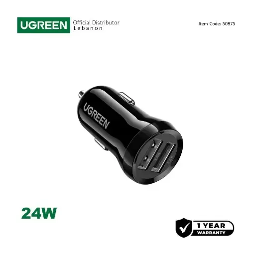 UGREEN 24W Dual Port Fast Car Charger for Phones, Tablets & Ipads
