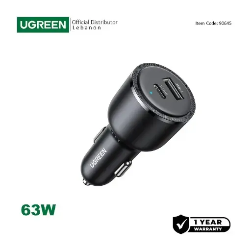  UGREEN 63W Dual Port Fast Car Charger, for Phones, Tablets & Ipads