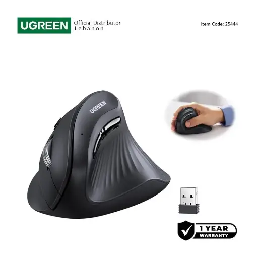 UGREEN Vertical Bluetooth and Silent Wireless Mouse, 4000DPI, Connect and switch  Up to 3 Devices