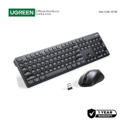  UGREEN PRO 2.4Ghz Wireless Combo, Silent Eng/Arabic Keyboard  & Mouse, Comfortable Design, Premium Material 